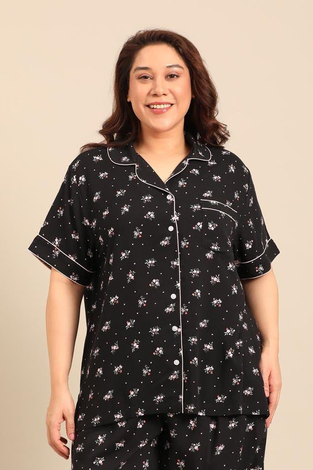 Kate Black Floral Women's Viscose Shirt - Half Sleeves