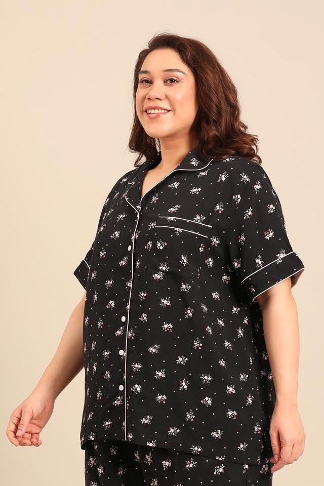 Kate Black Floral Women's Viscose Shirt - Half Sleeves