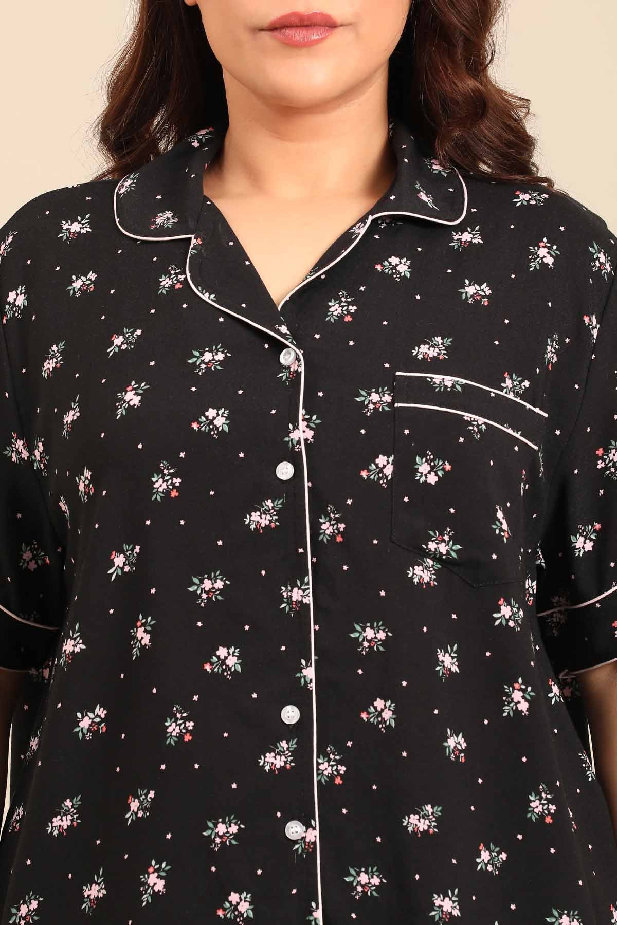 Kate Black Floral Women's Viscose Shirt - Half Sleeves