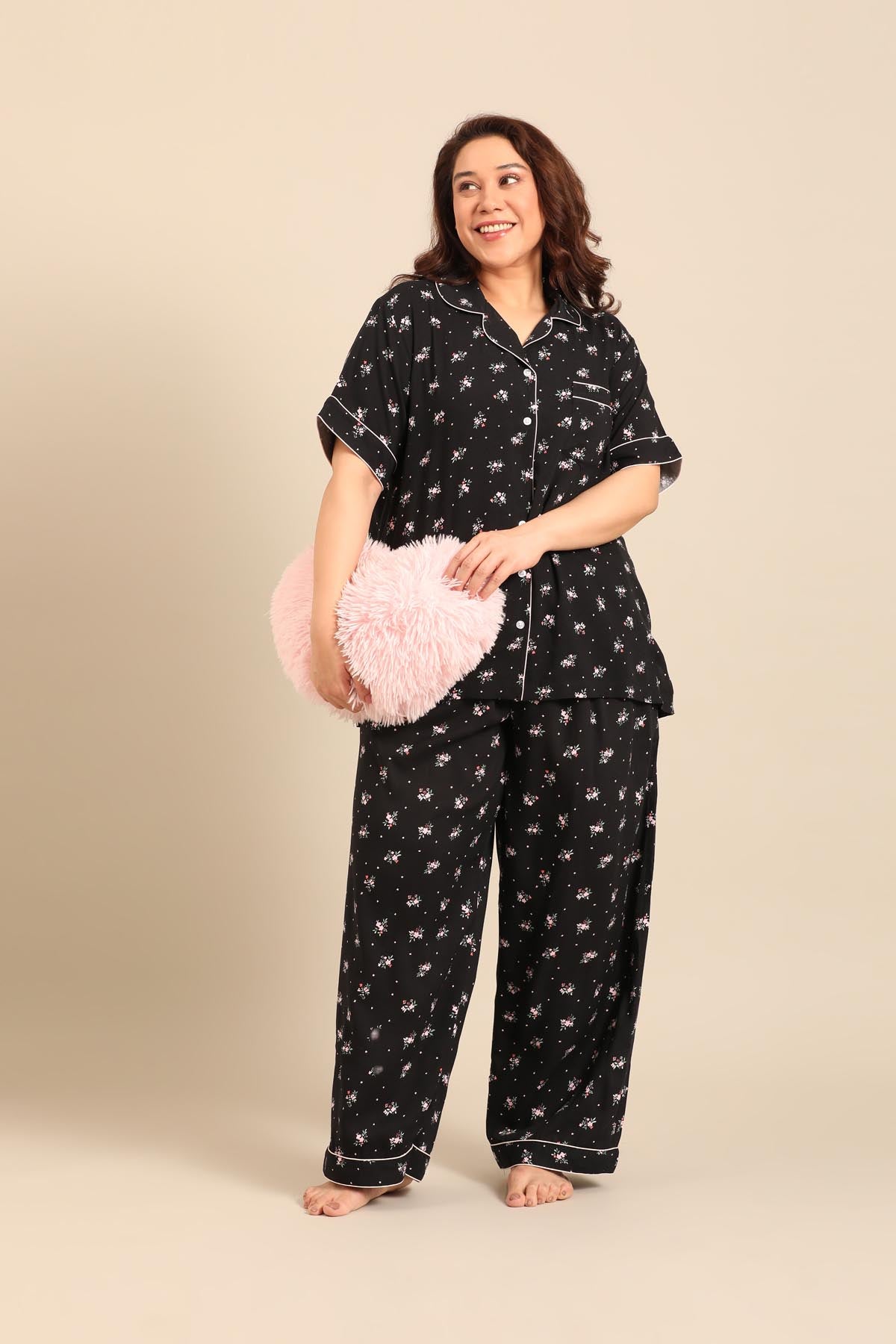 Kate Black Floral Women's Viscose Shirt - Half Sleeves