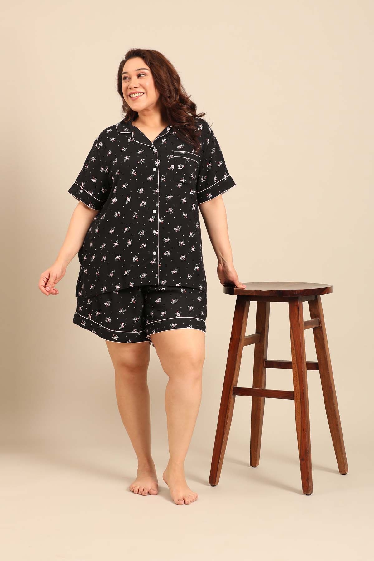 Kate Black Floral Women's Viscose Shorts