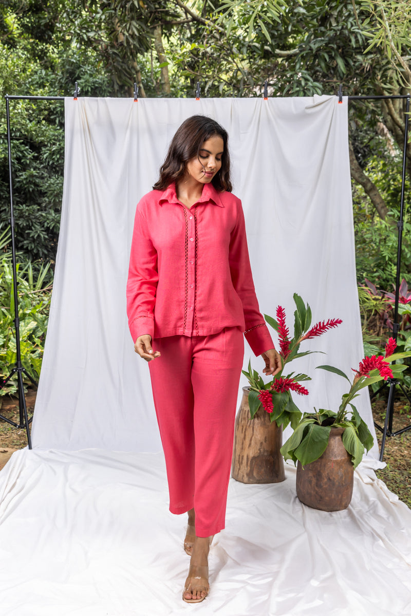 Ruby Pink Linen Women's Lounge Pant Set