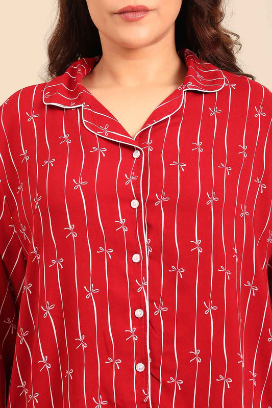 Scarlet Bows Viscose Women's Curve Pajama Set - Full Sleeves