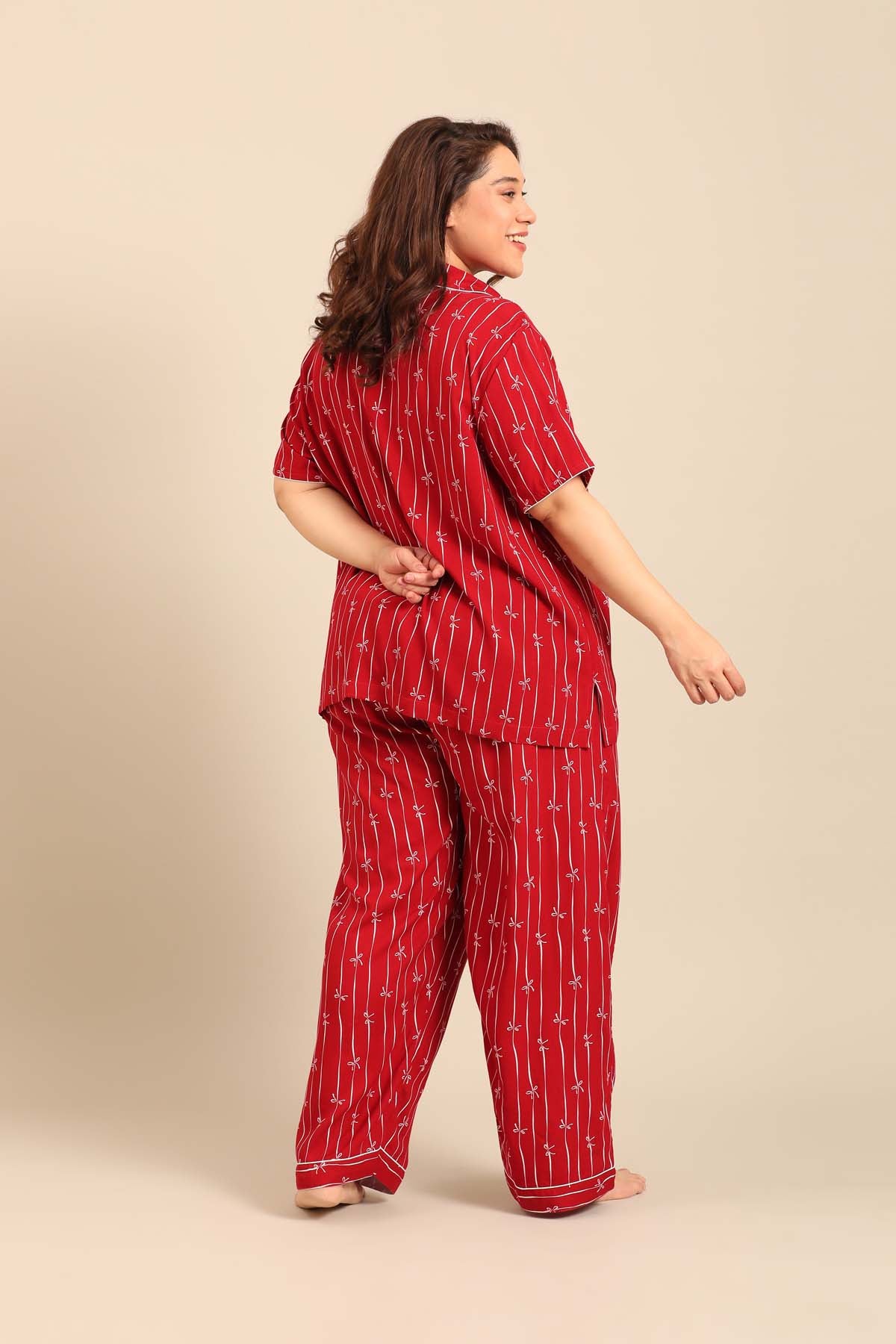 Scarlet Bows Viscose Women's Curve Pajama Set - Half Sleeves