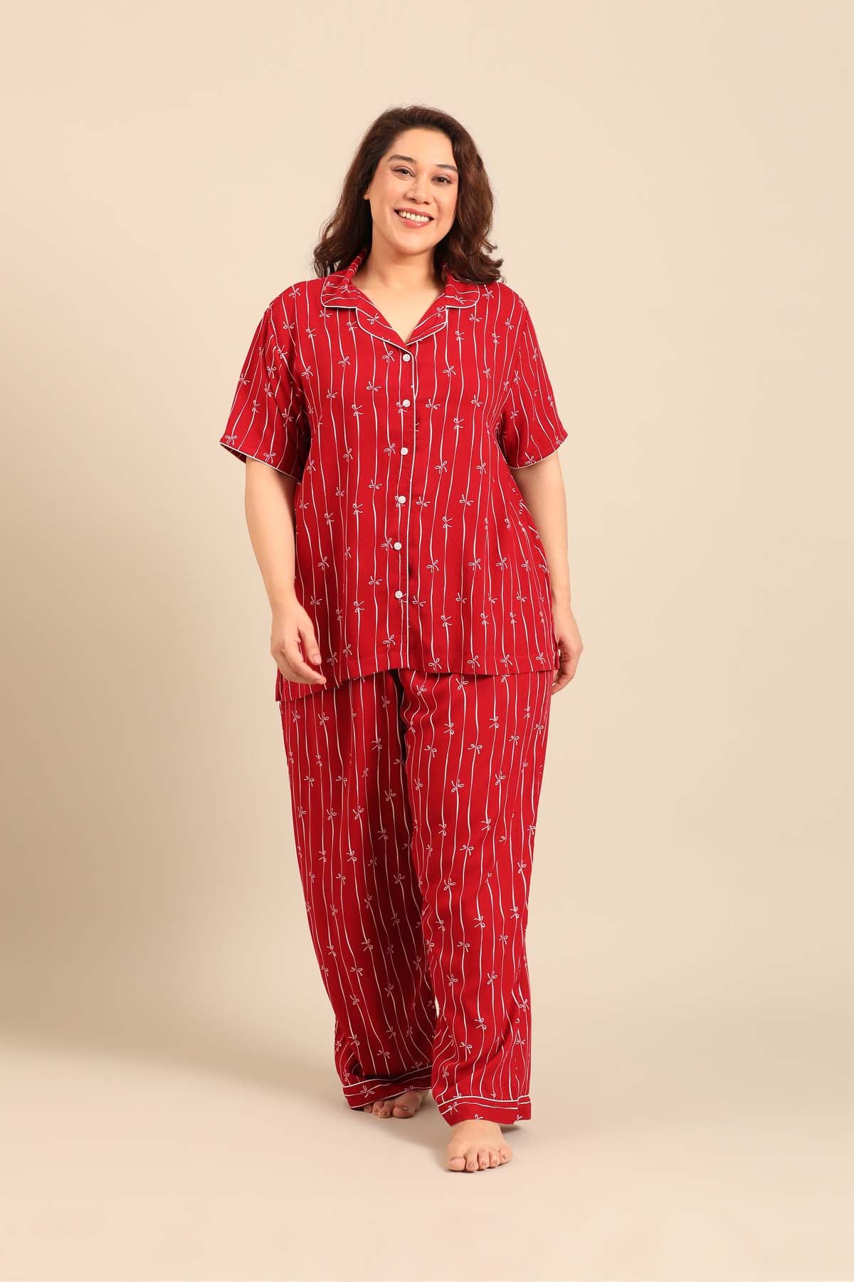 Scarlet Bows Viscose Women's Curve Pajama Set - Half Sleeves