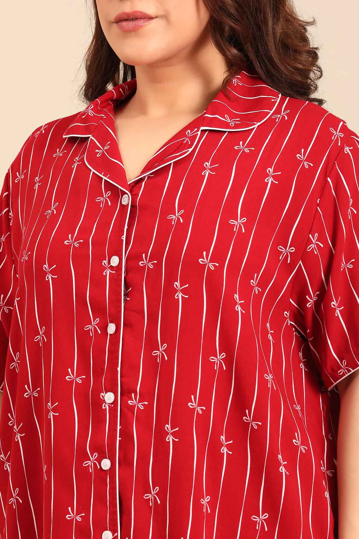 Scarlet Bows Viscose Women's Curve Pajama Set - Half Sleeves