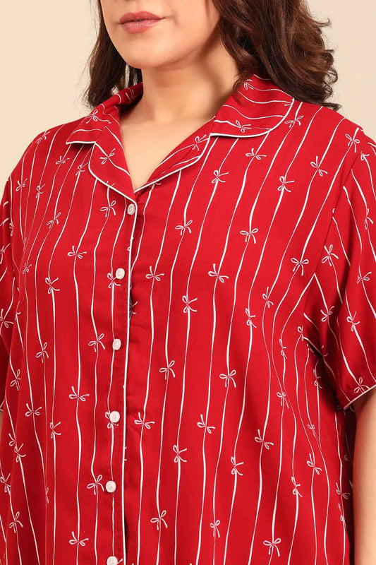 Scarlet Bows Viscose Women's Curve Pajama Set - Half Sleeves