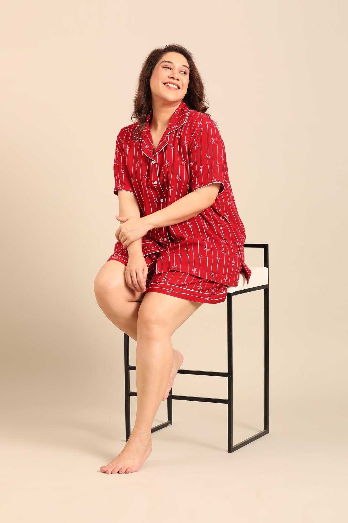 Scarlet Bows Viscose Women's Curve Shorts Set - Half Sleeves