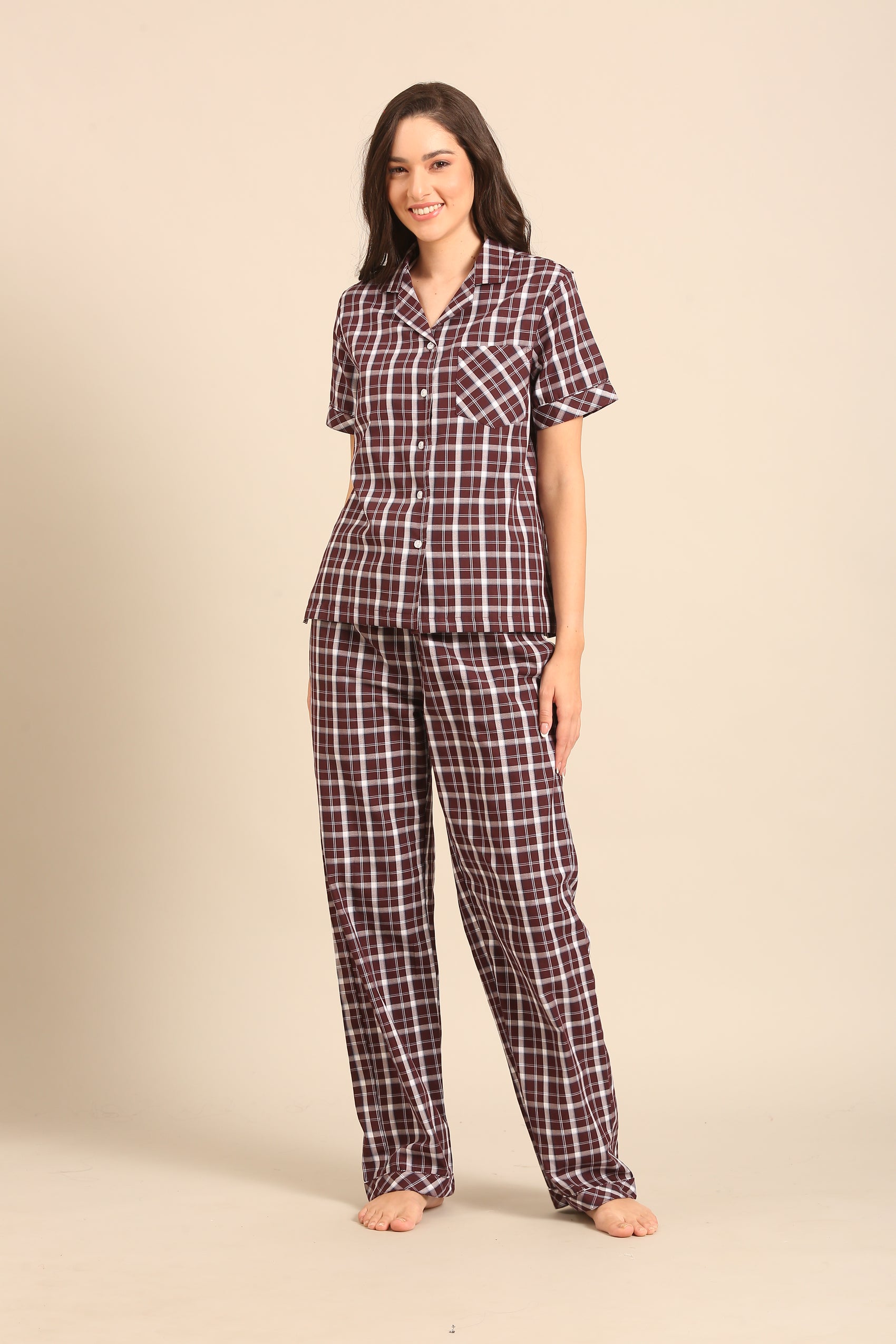 Edith Plaid Cotton Women's Pajama Set - Half Sleeves