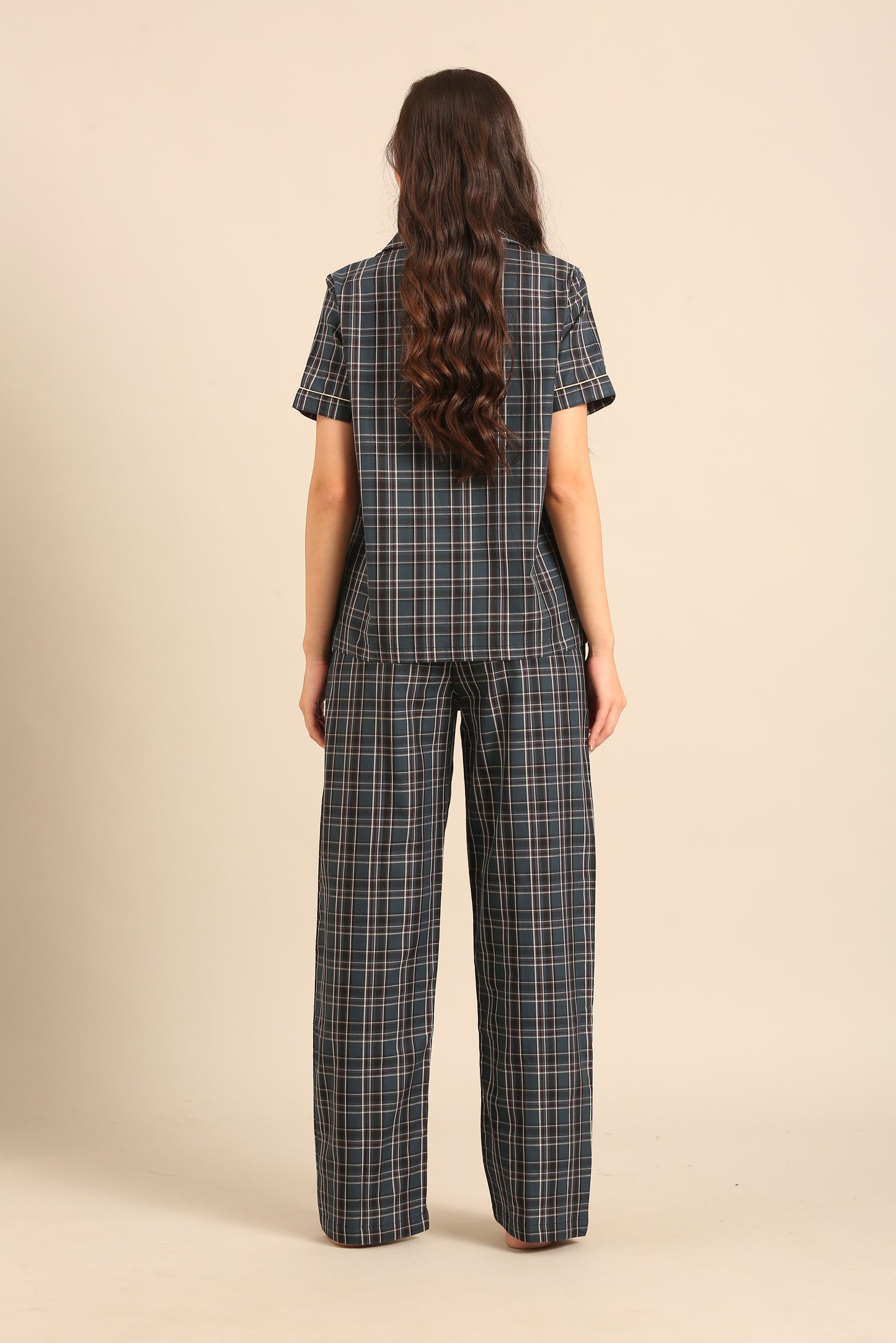 Charlotte Check Cotton Women's Pajama Set - Half Sleeves