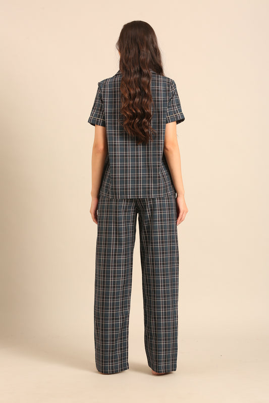 Charlotte Check Cotton Women's Pajama Set - Half Sleeves