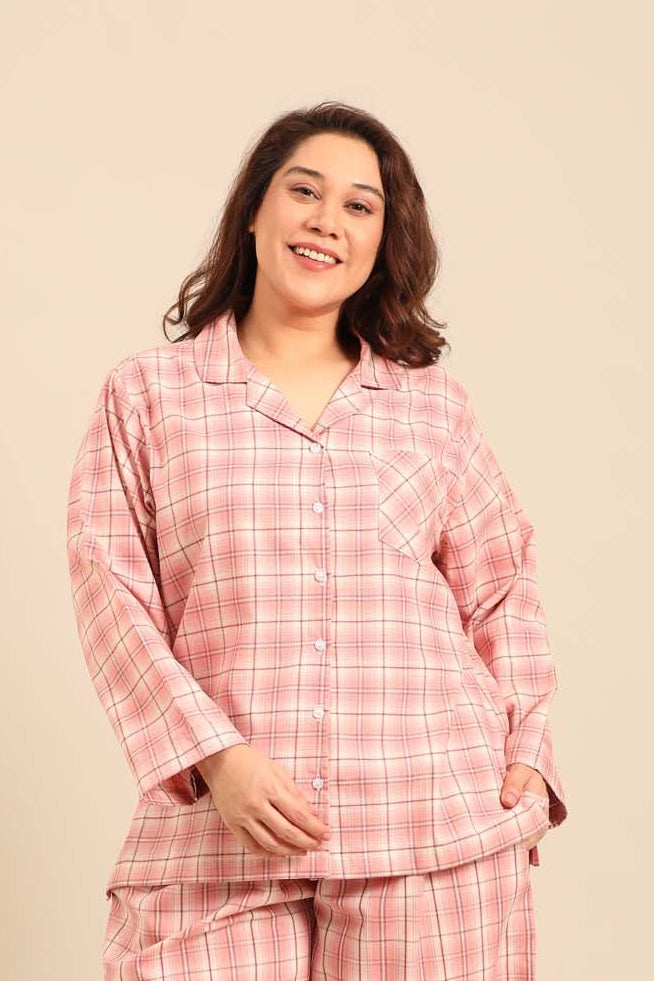 Pink Check Women's Cotton Shirt- Full Sleeves