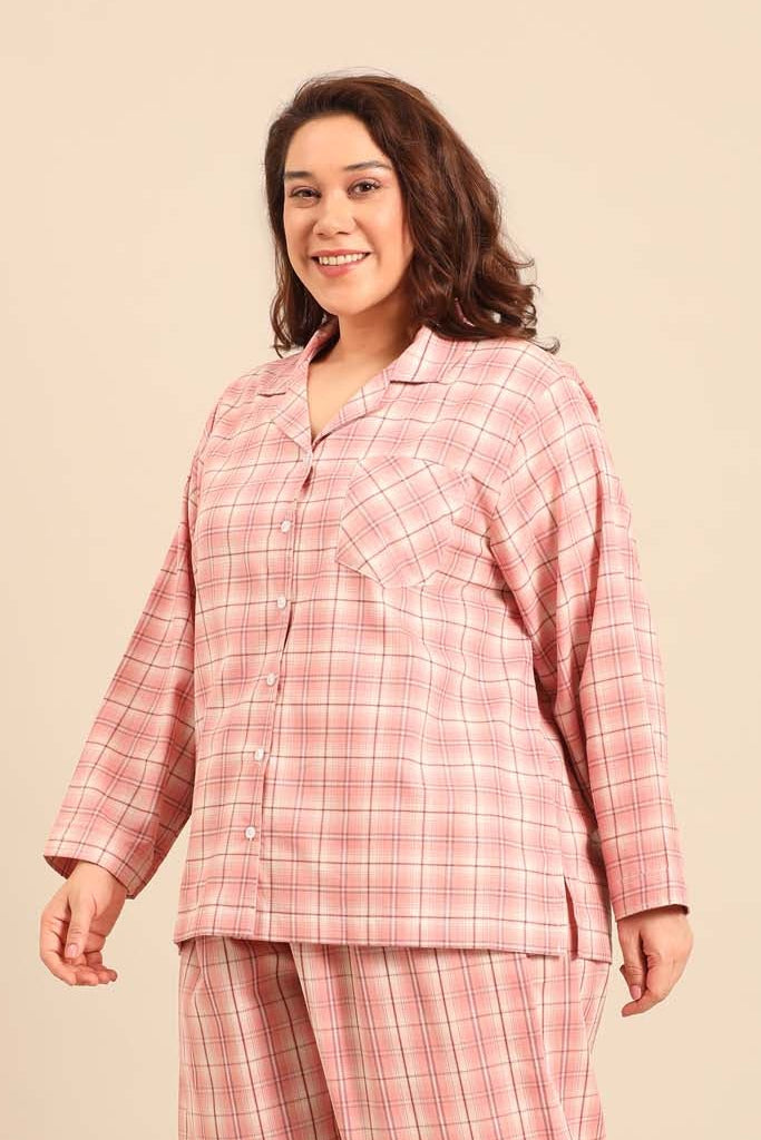 Pink Check Women's Cotton Shirt- Full Sleeves