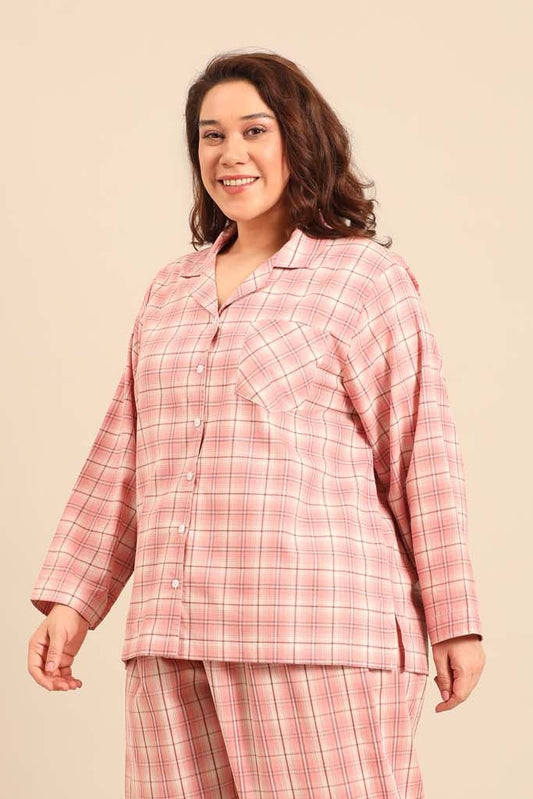 Pink Check Women's Cotton Shirt- Full Sleeves