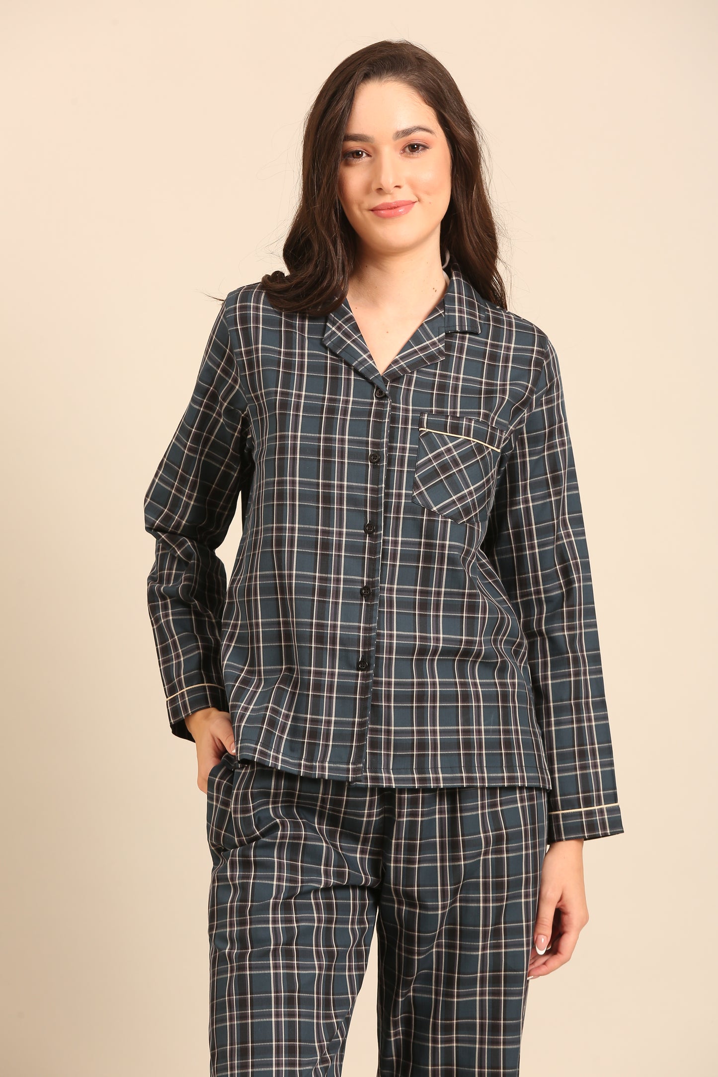 Charlotte Check Cotton Women's Pajama Set - Full Sleeves
