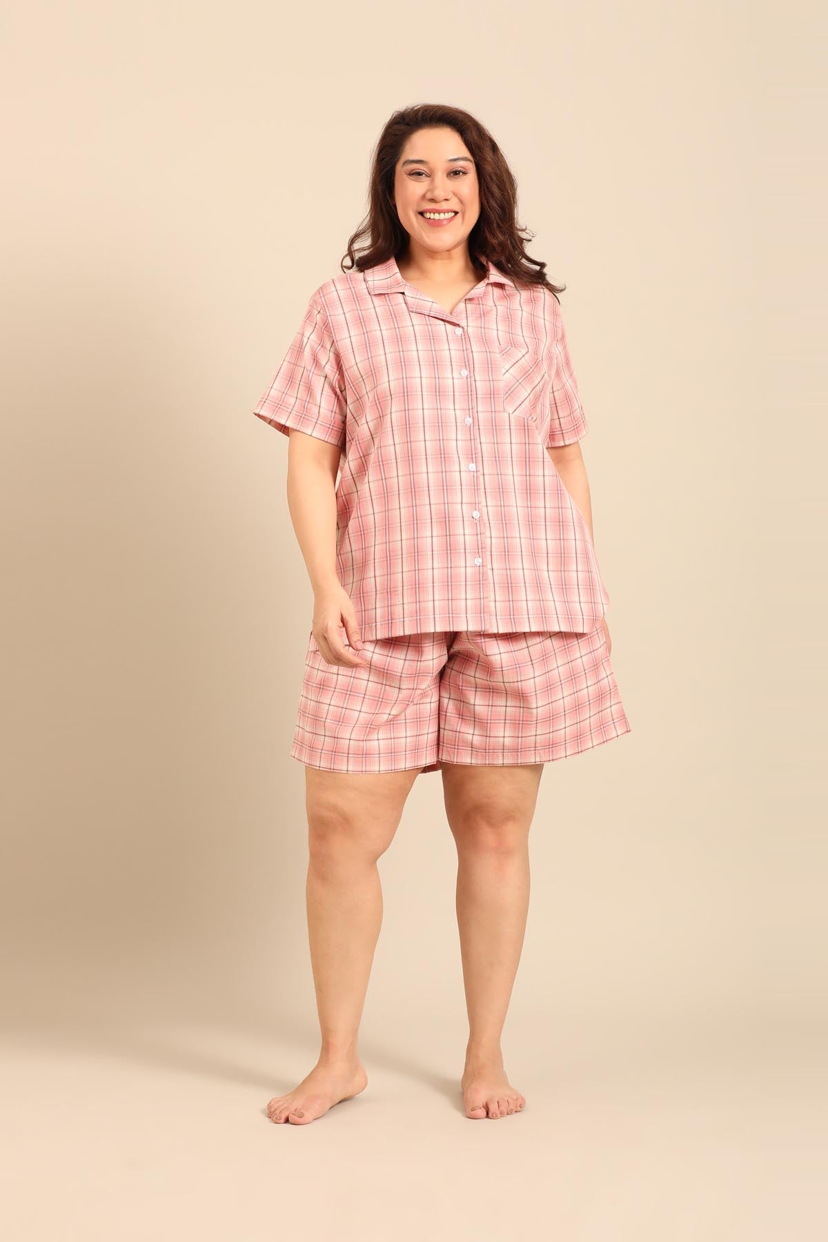 Pink Check Women's Cotton Shorts