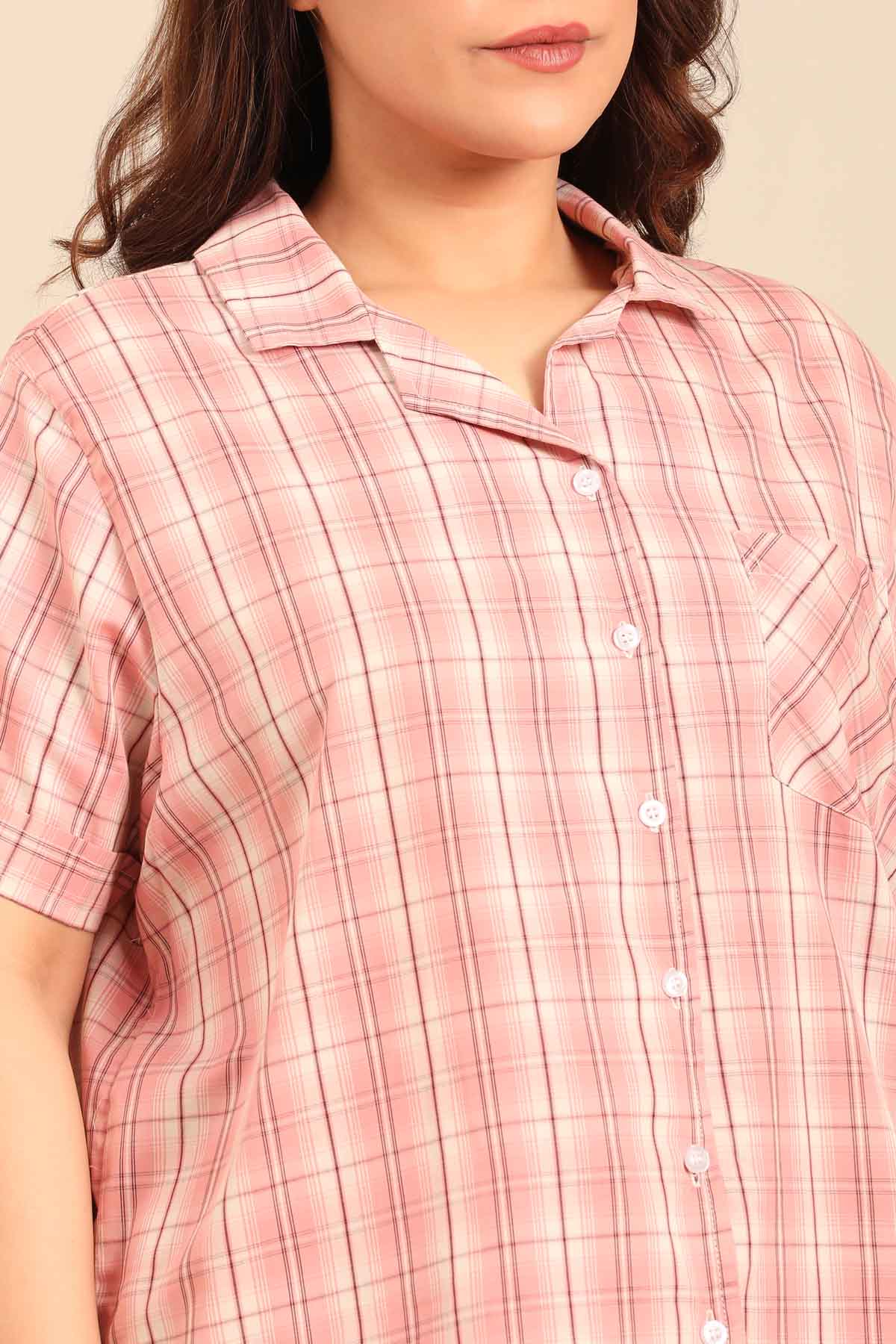 Pink Check Women's Cotton Shorts
