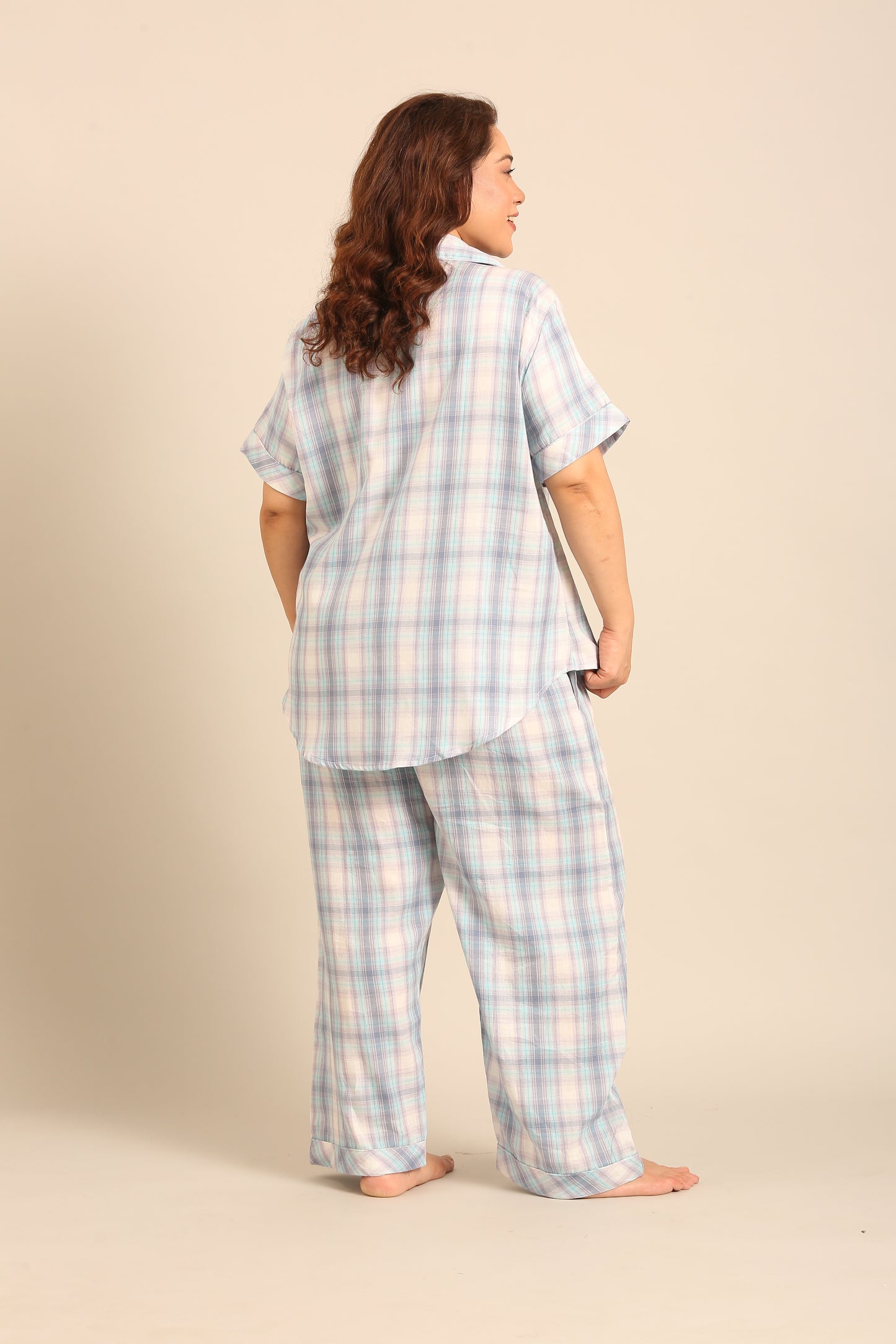 Serena Check Cotton Women's Curve Pajama Set - Half Sleeves