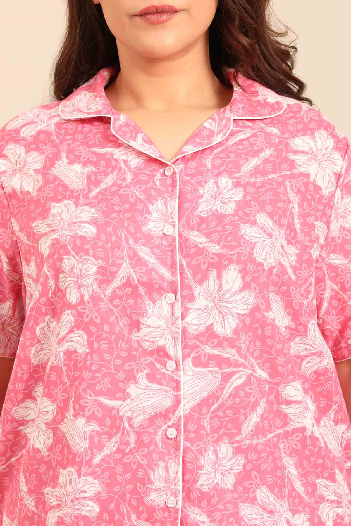 Daisy Floral Cotton Women's Curve Shorts Set - Half Sleeves