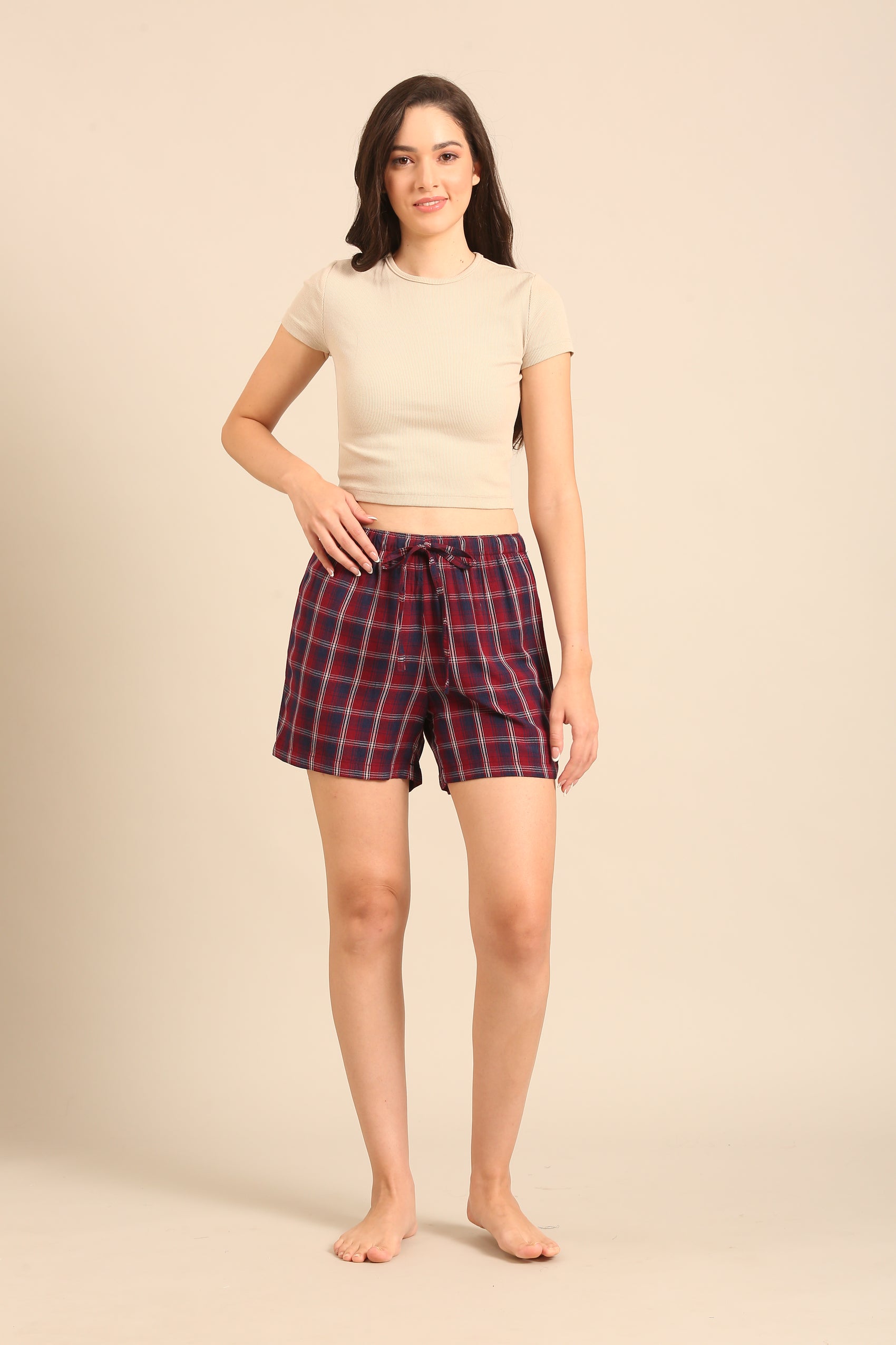 Ruby Check Cotton Women's Shorts Only