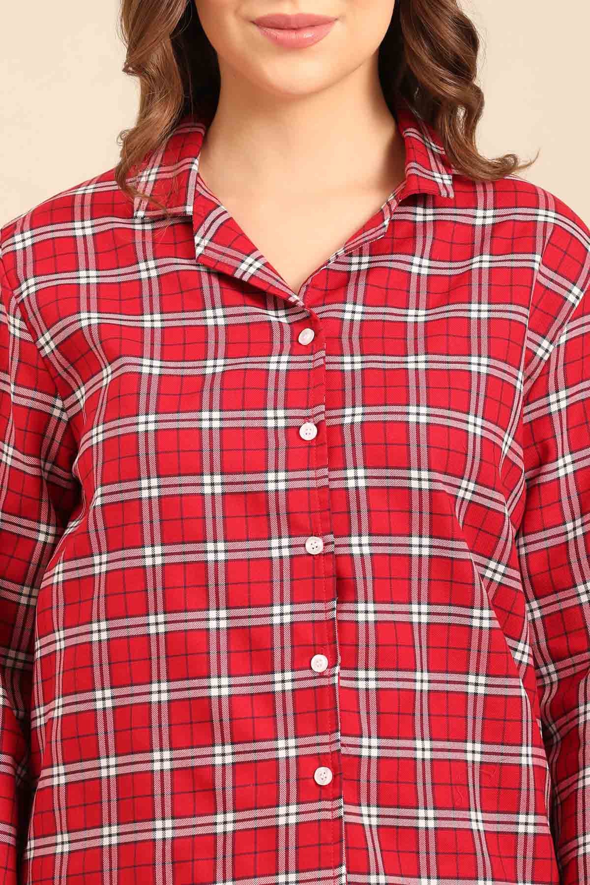 Rosette Check Cotton Twill Women's Pajama Set - Full Sleeves