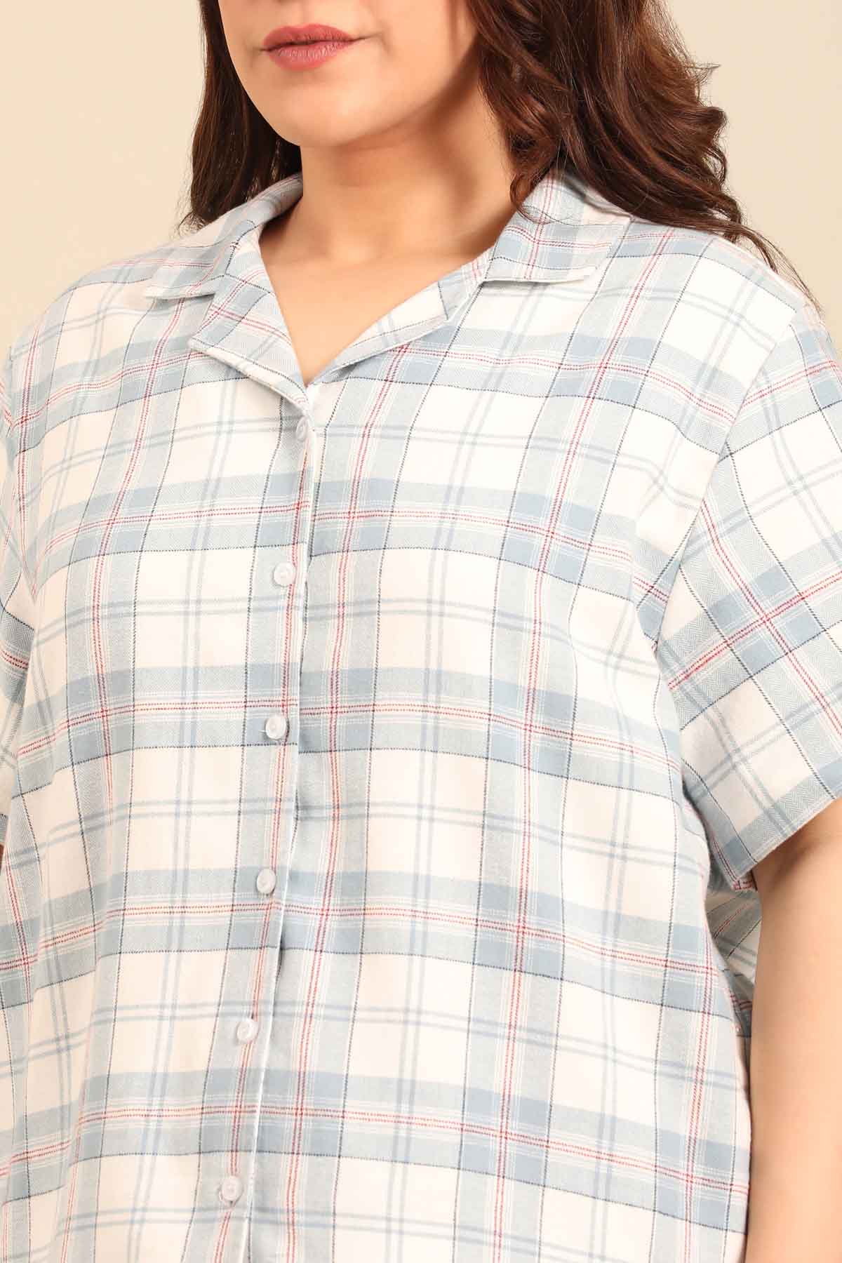 Pastel Blue Check Women's Cotton Shorts