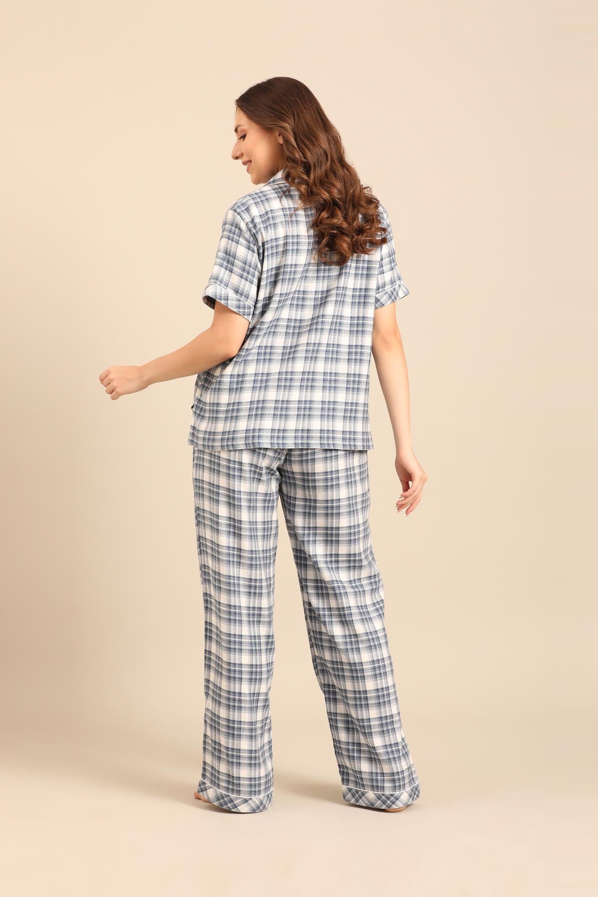 Ivana Check Cotton Twill Women's Pajama Set - Half Sleeves