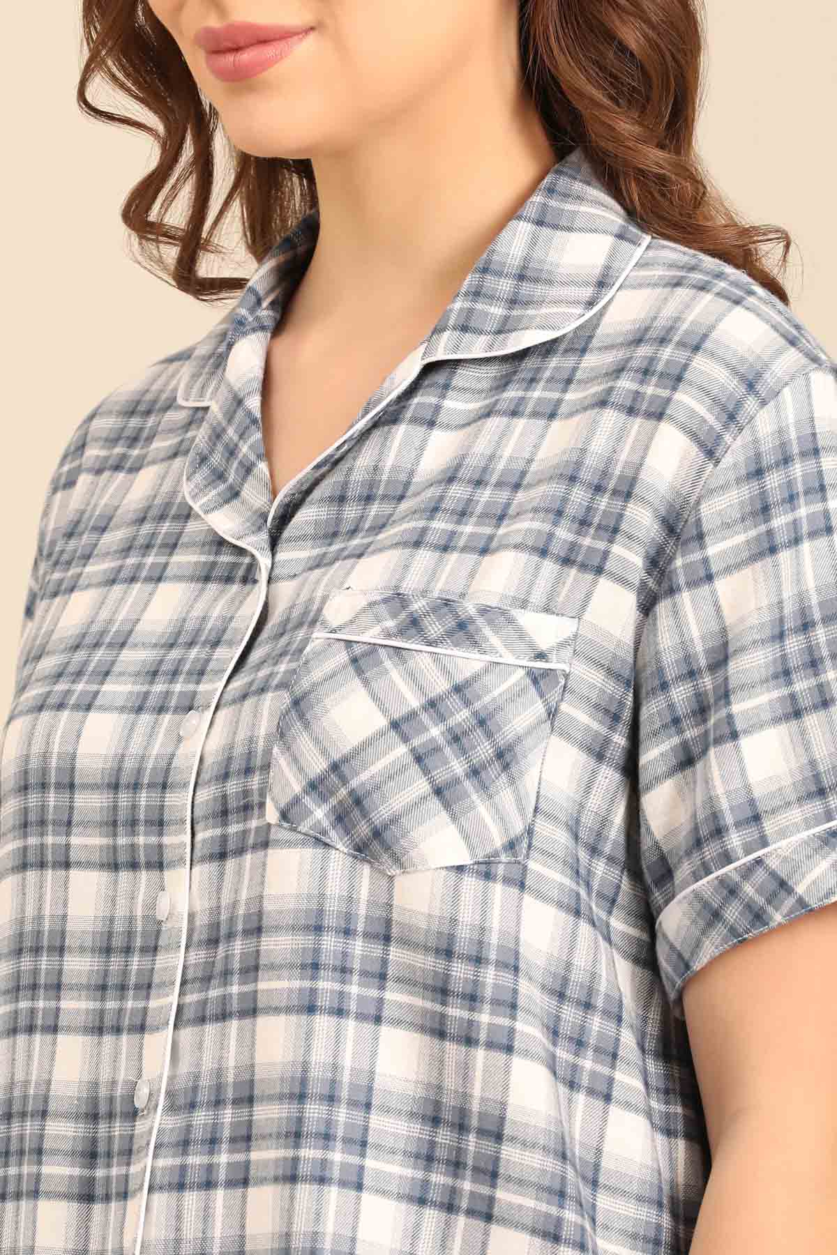 Ivana Check Cotton Twill Women's Pajama Set - Half Sleeves