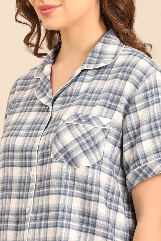 Ivana Check Cotton Twill Women's Pajama Set - Half Sleeves