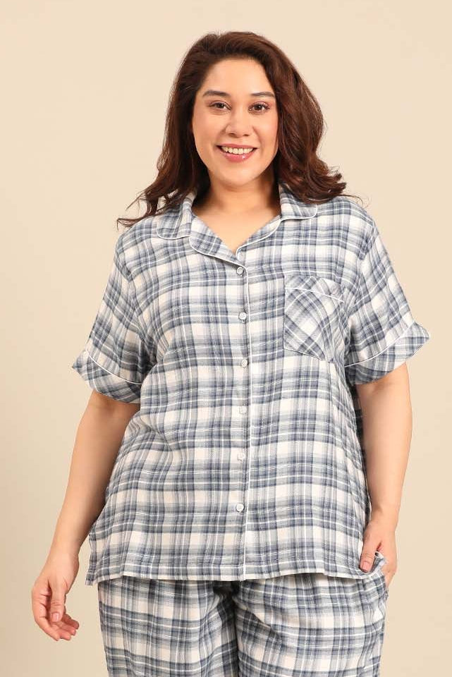 Ivana Check Women's Cotton Twill Shirt Only - Half Sleeves