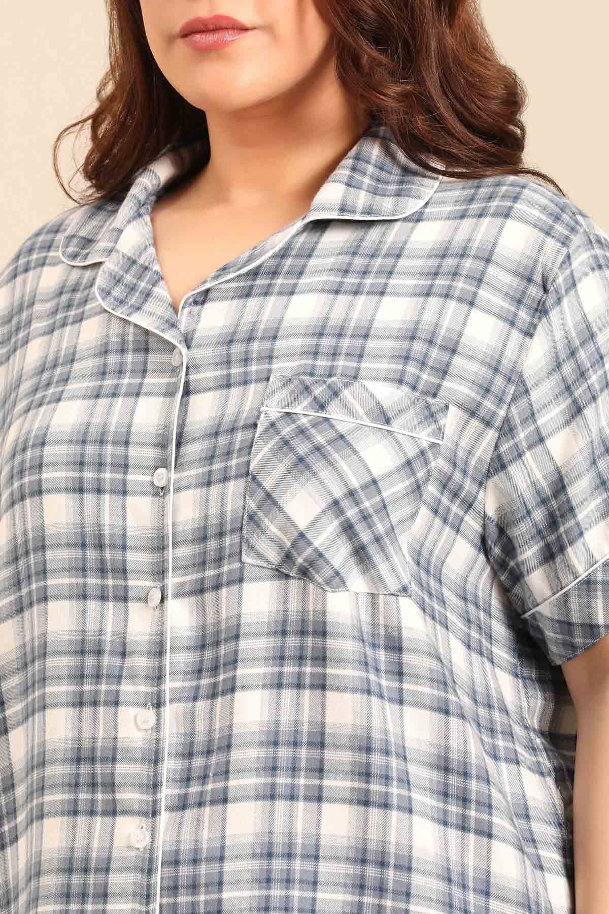 Ivana Check Women's Cotton Twill Shirt - Half Sleeves