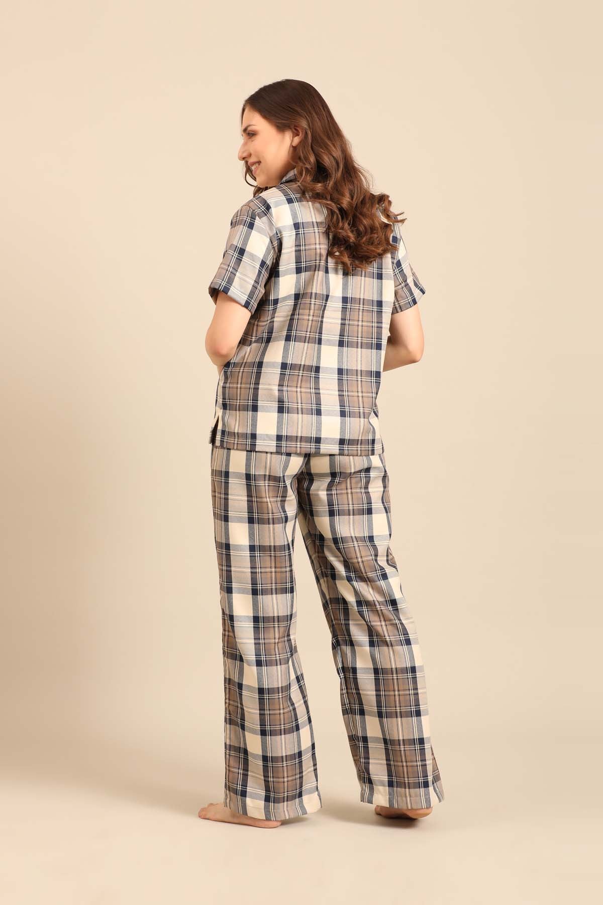 Georgia Plaid Cotton Twill Women's Pajama Set - Half Sleeves