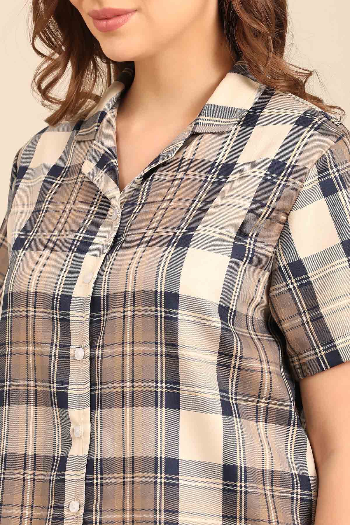 Georgia Plaid Cotton Twill Women's Pajama Set - Half Sleeves