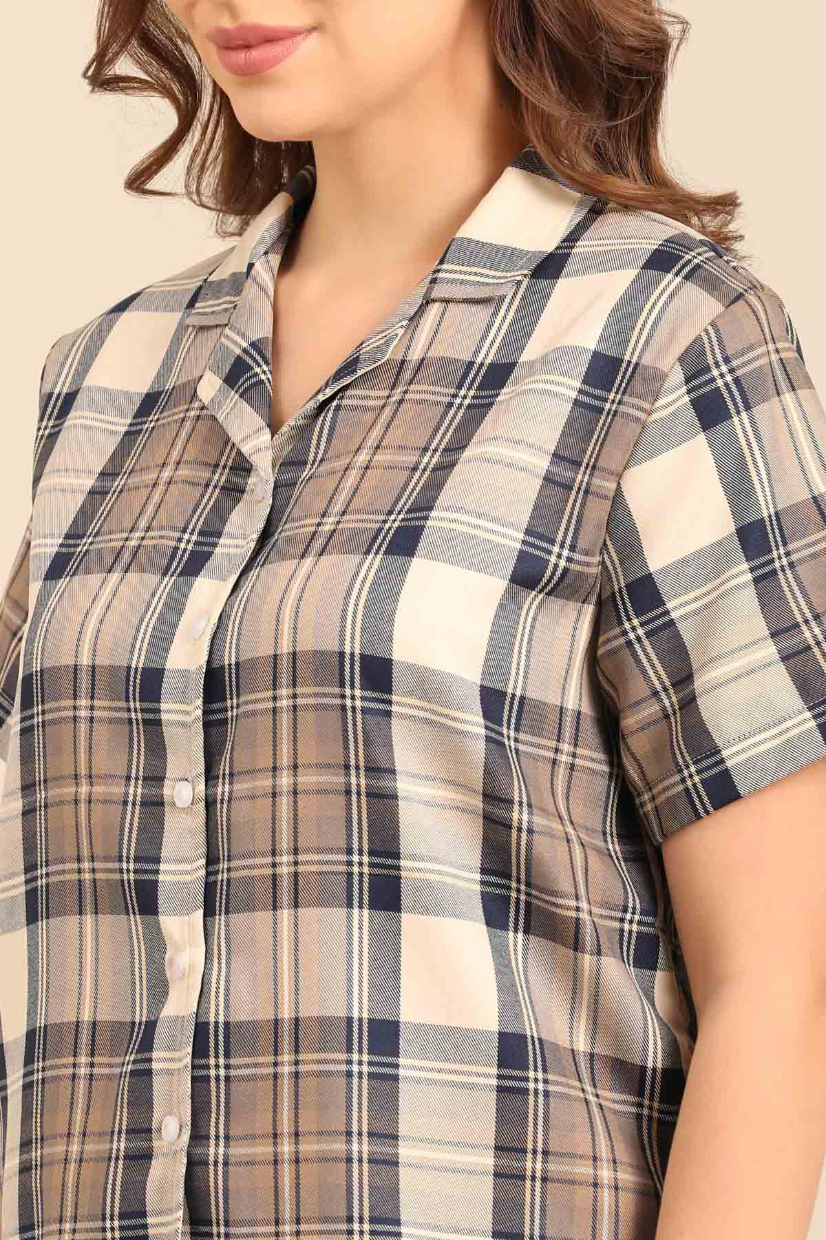 Georgia Plaid Cotton Twill Women's Shorts Set - Half Sleeves