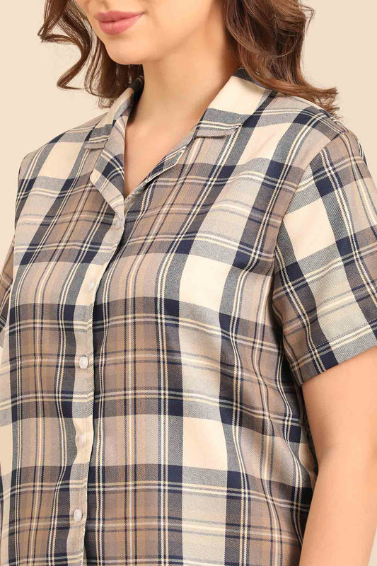 Georgia Plaid Cotton Twill Women's Shorts Set - Half Sleeves