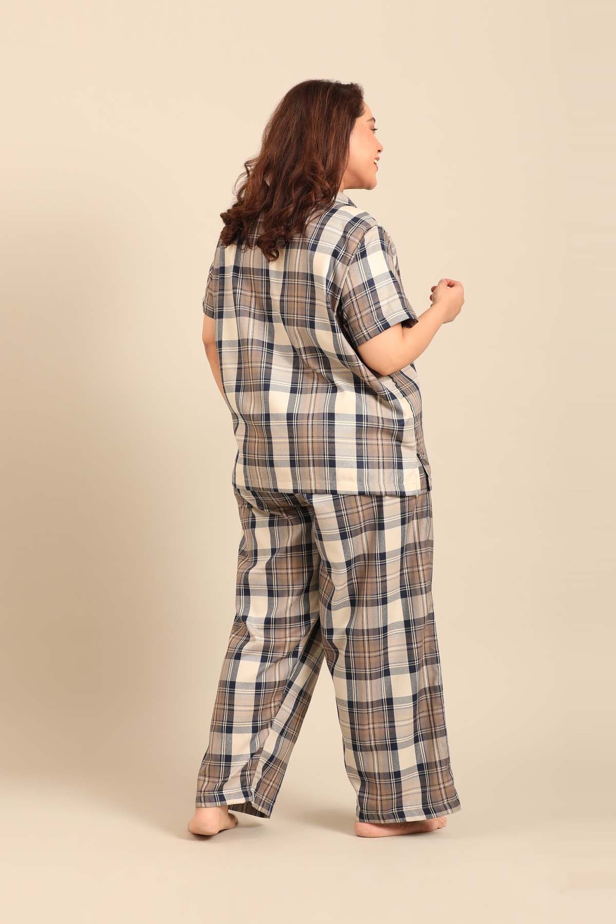 Georgia Plaid Cotton Twill Women's Curve Pajama Set - Half Sleeves