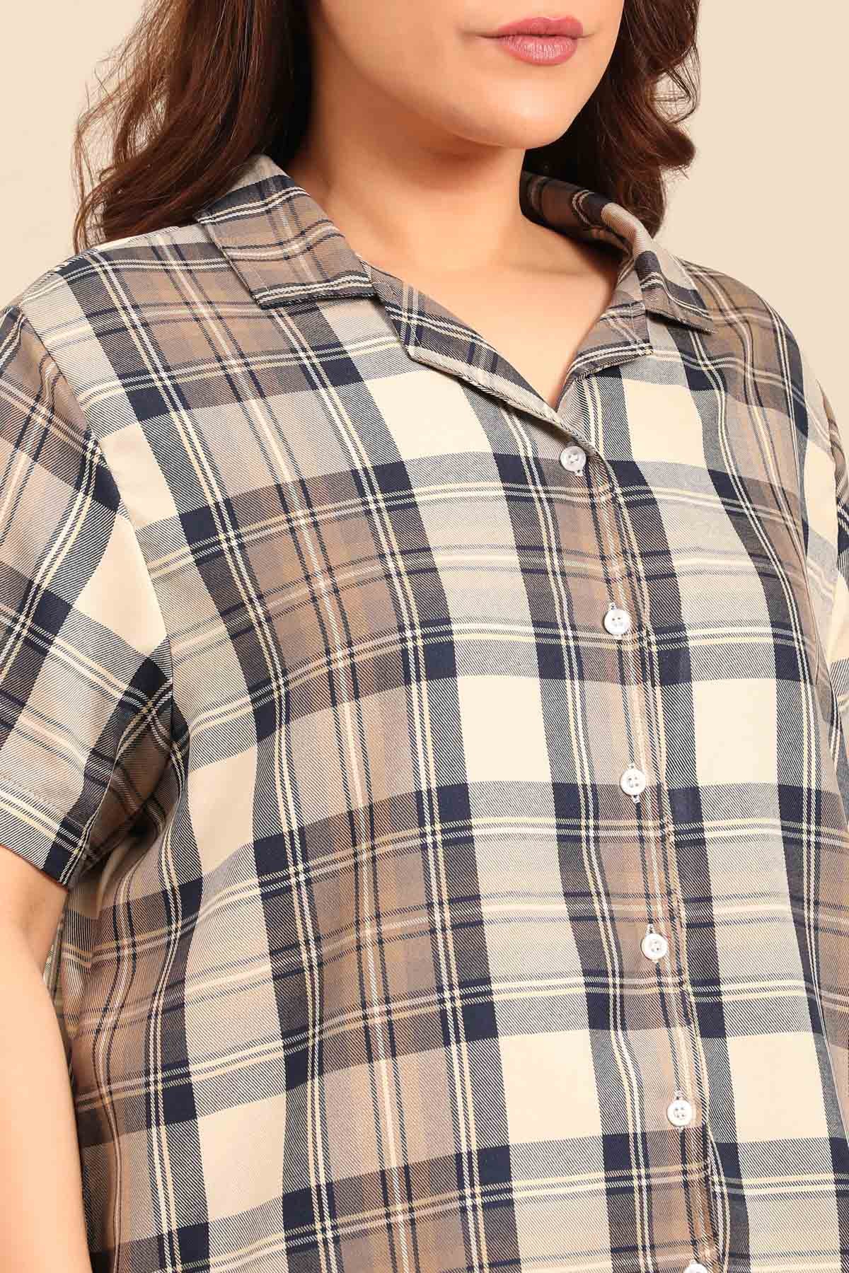 Georgia Plaid Cotton Twill Women's Curve Pajama Set - Half Sleeves