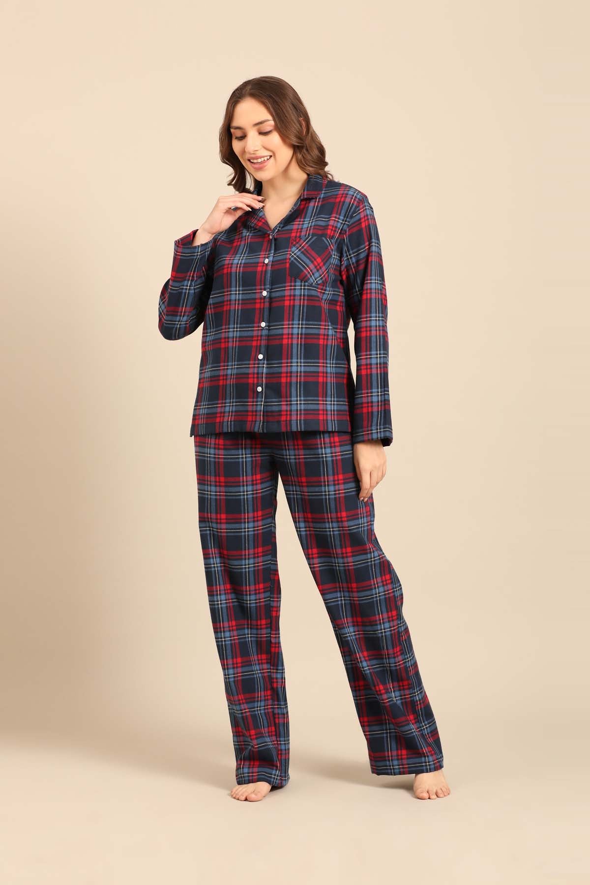 Elisa Plaid Cotton Twill Women's Pajama Set - Full Sleeves