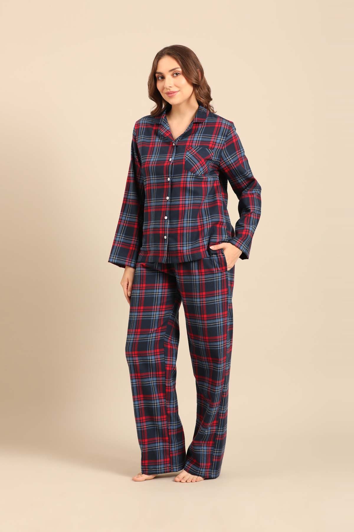 Elisa Plaid Cotton Twill Women's Pajama Set - Full Sleeves