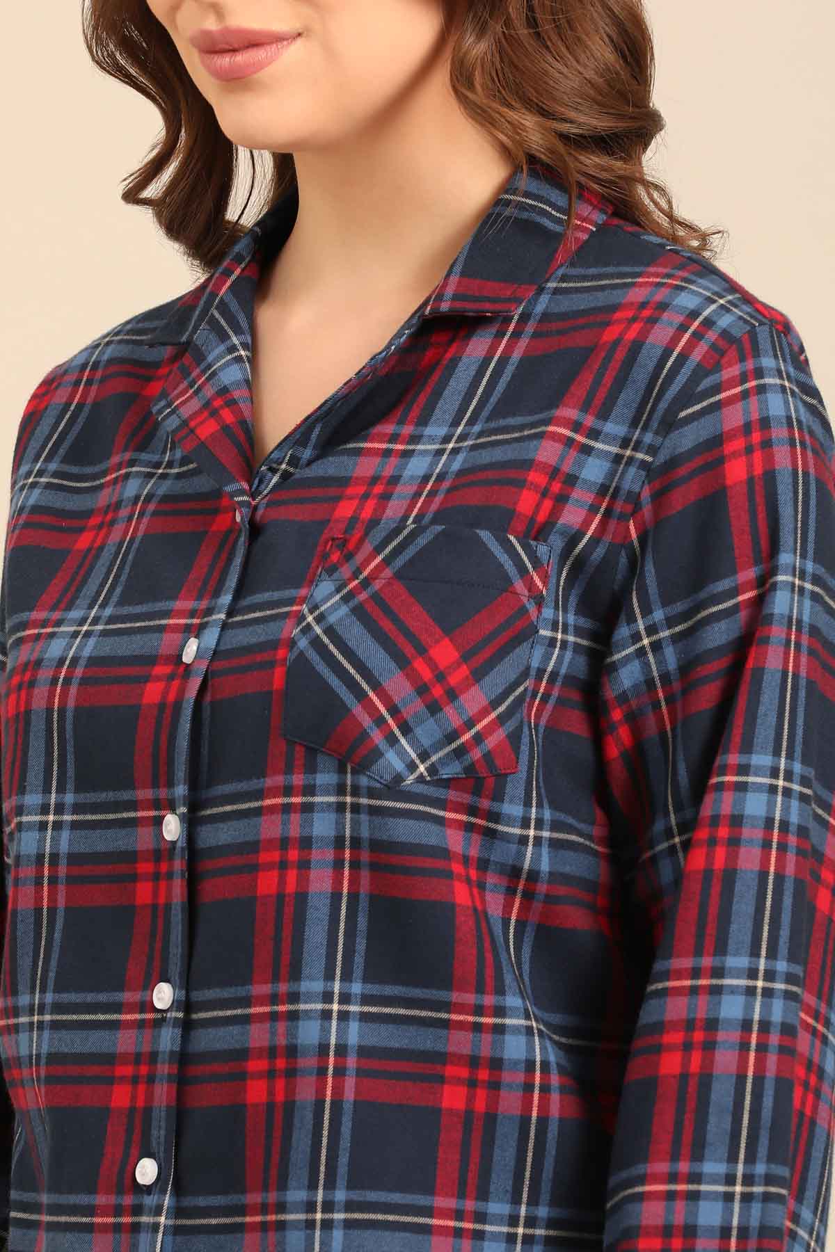 Elisa Plaid Cotton Twill Women's Pajama Set - Full Sleeves