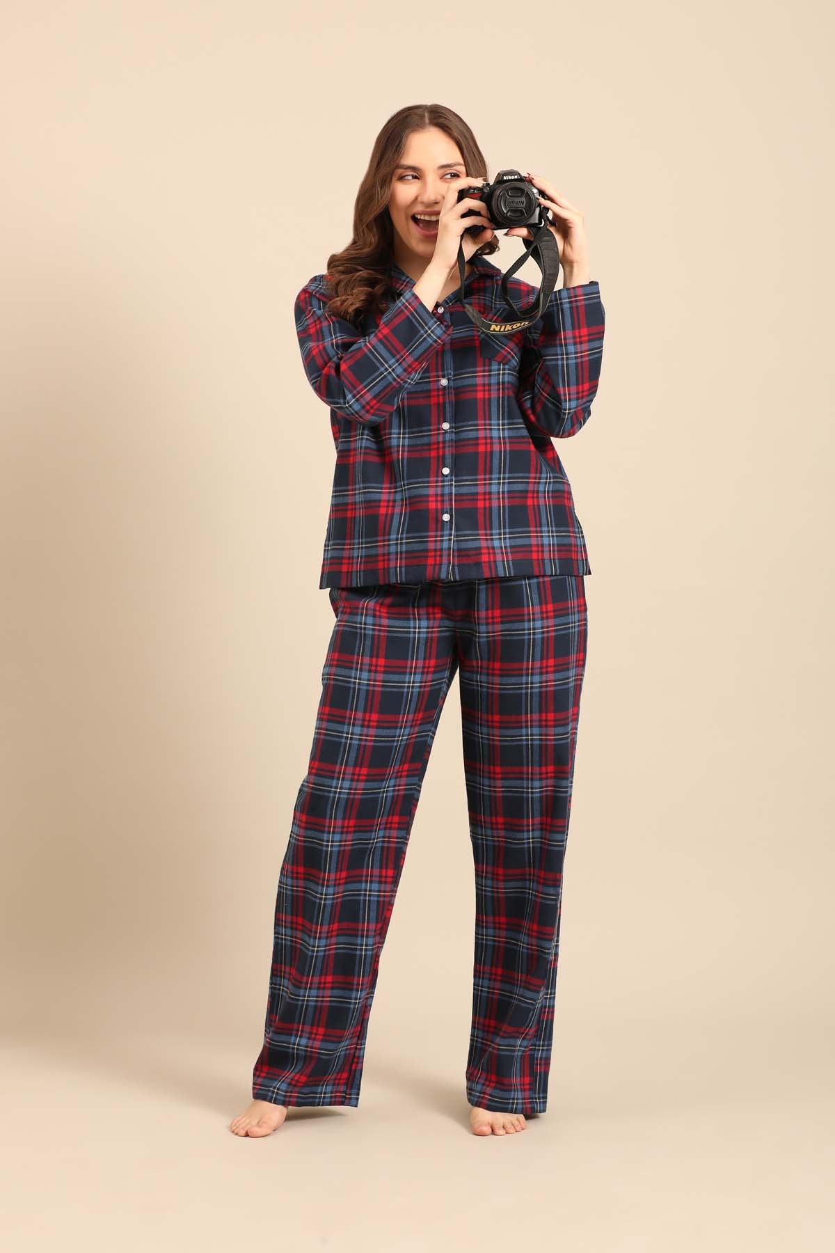 Elisa Plaid Cotton Twill Women's Pajama Set - Full Sleeves