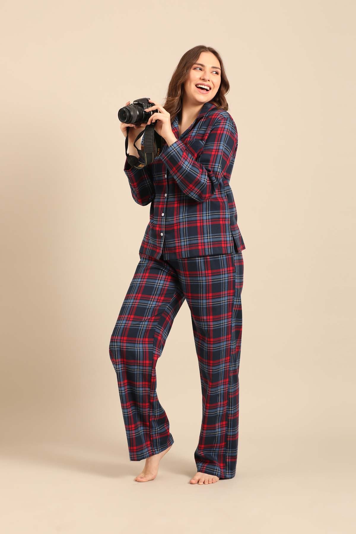 Elisa Plaid Cotton Twill Women's Pajama Set - Full Sleeves