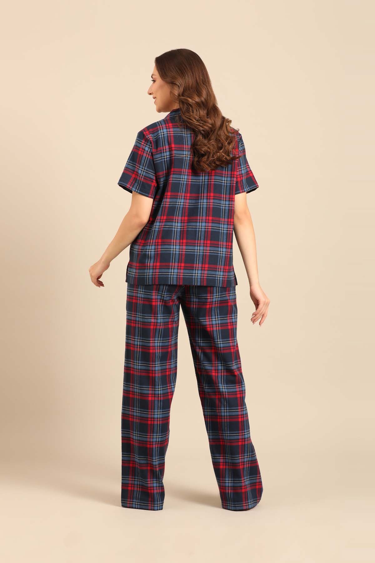 Elisa Plaid Cotton Twill Women's Pajama Set - Half Sleeves