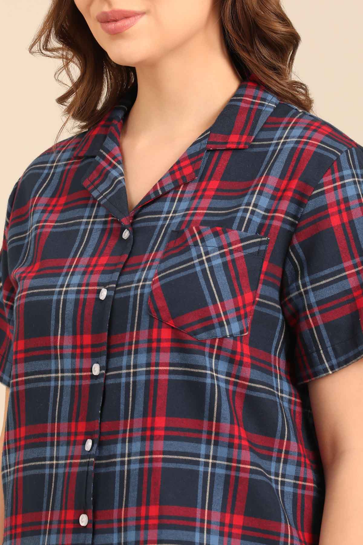 Elisa Plaid Cotton Twill Women's Pajama Set - Half Sleeves