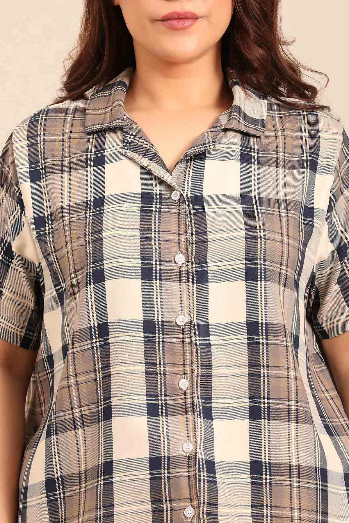 Georgia Plaid Cotton Twill Women's Curve Shorts Set - Half Sleeves
