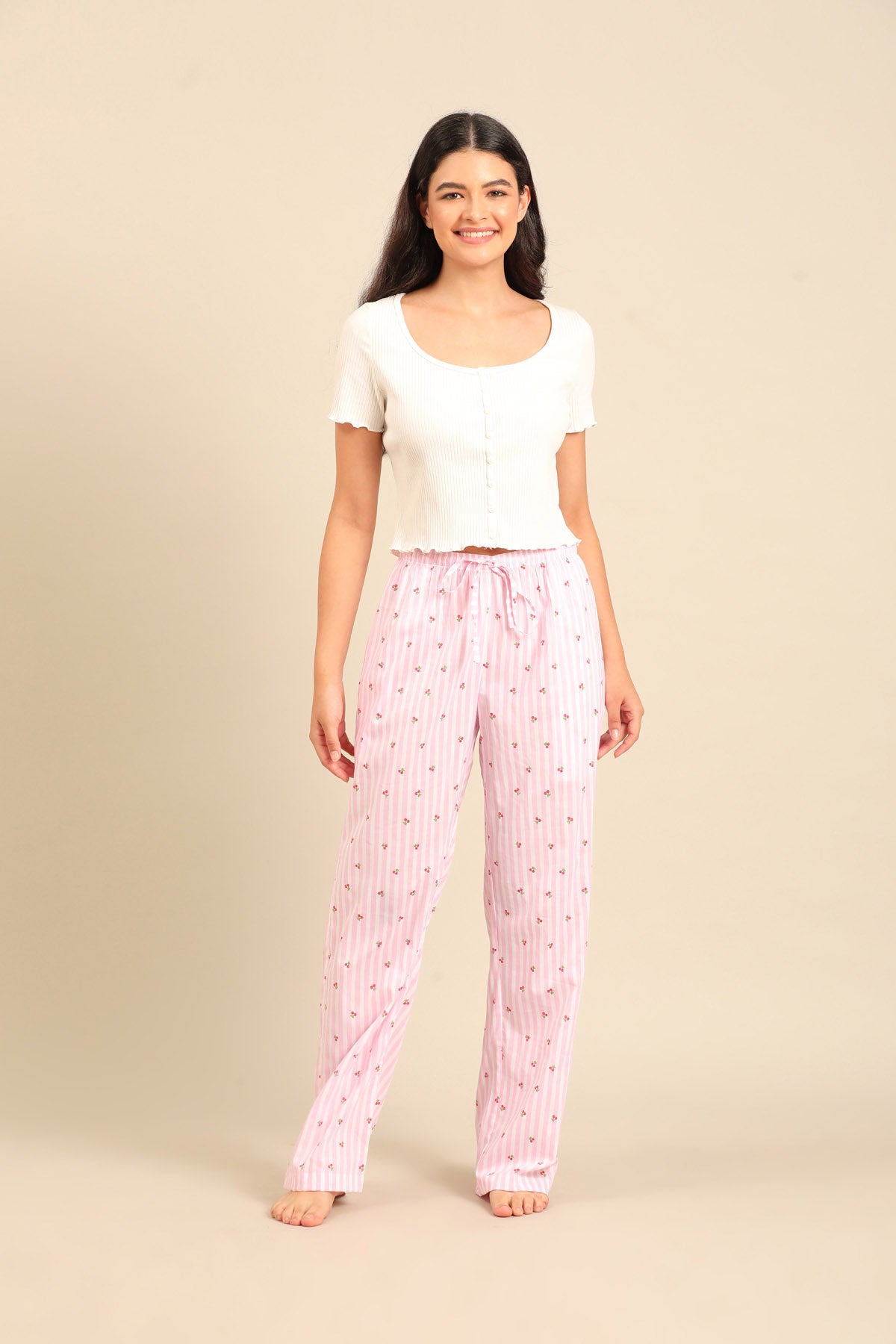 Cherry Stripe Cotton Women's Pajama Only