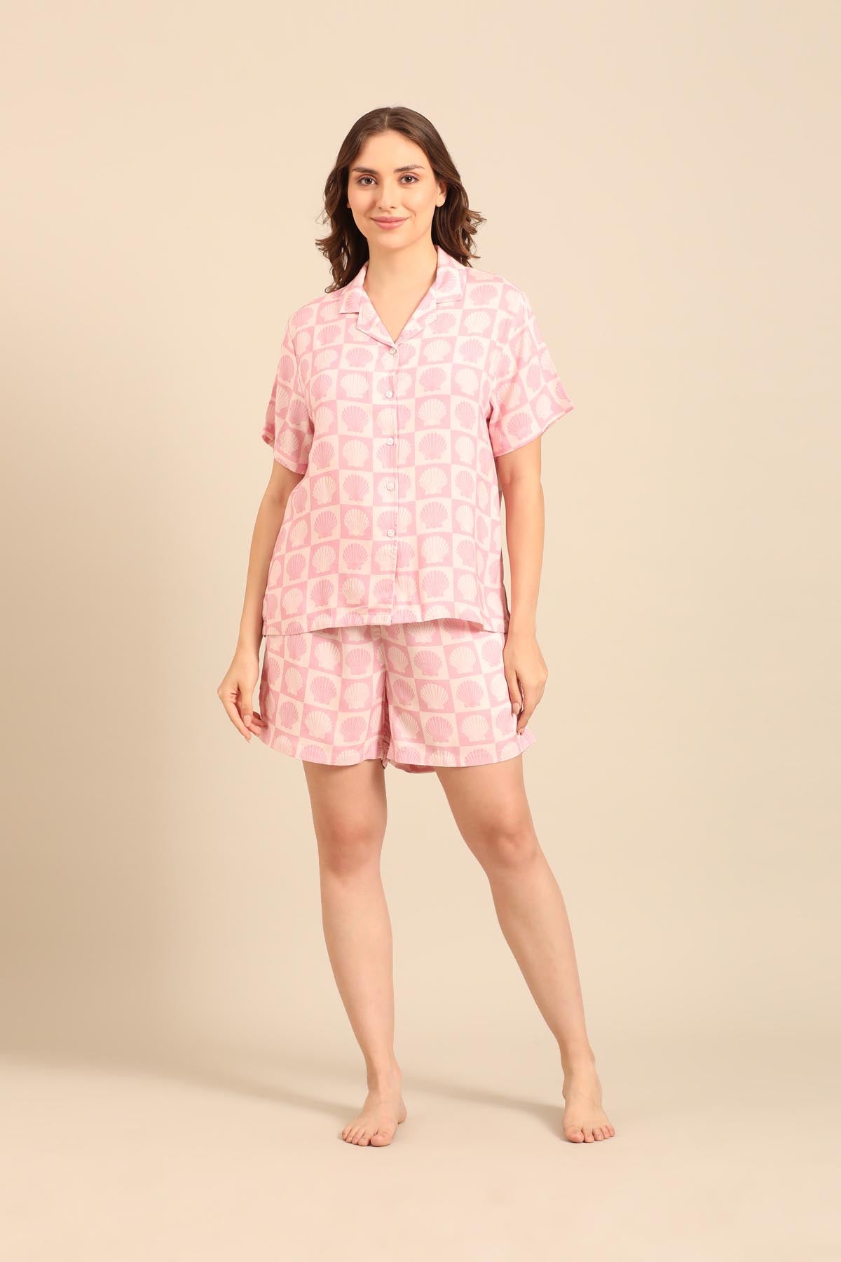 Moana Shells Viscose Women's Shorts Set - Half Sleeves