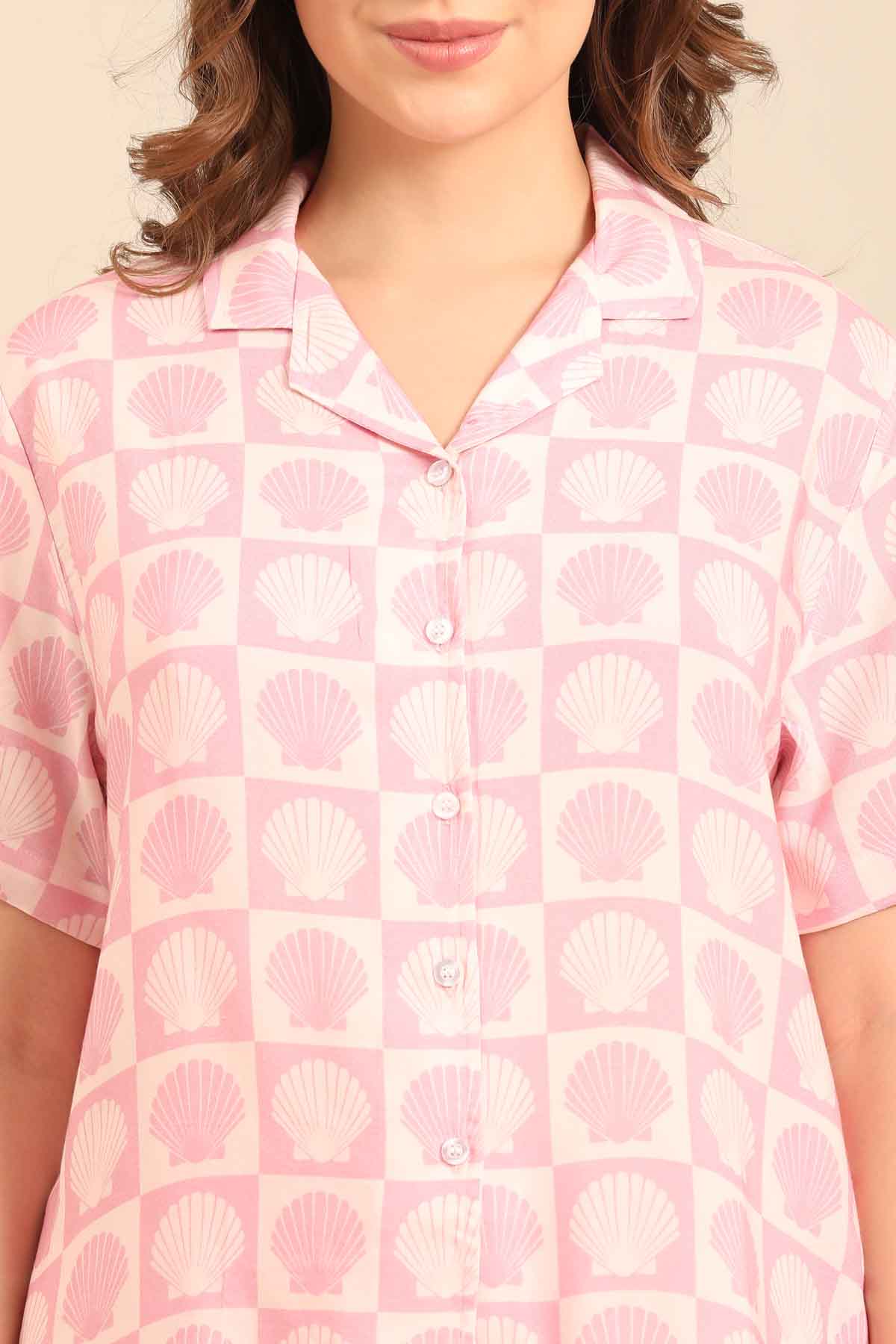 Moana Shells Viscose Women's Shorts Set - Half Sleeves