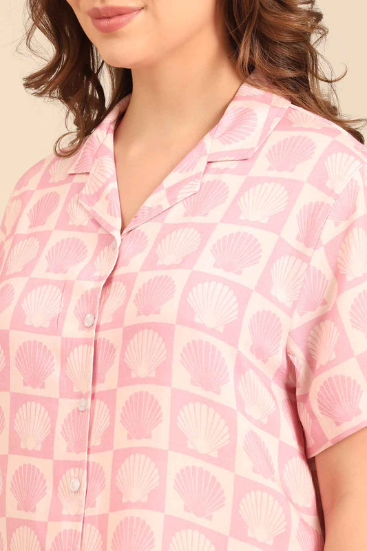 Moana Shells Viscose Women's Shorts Set - Half Sleeves