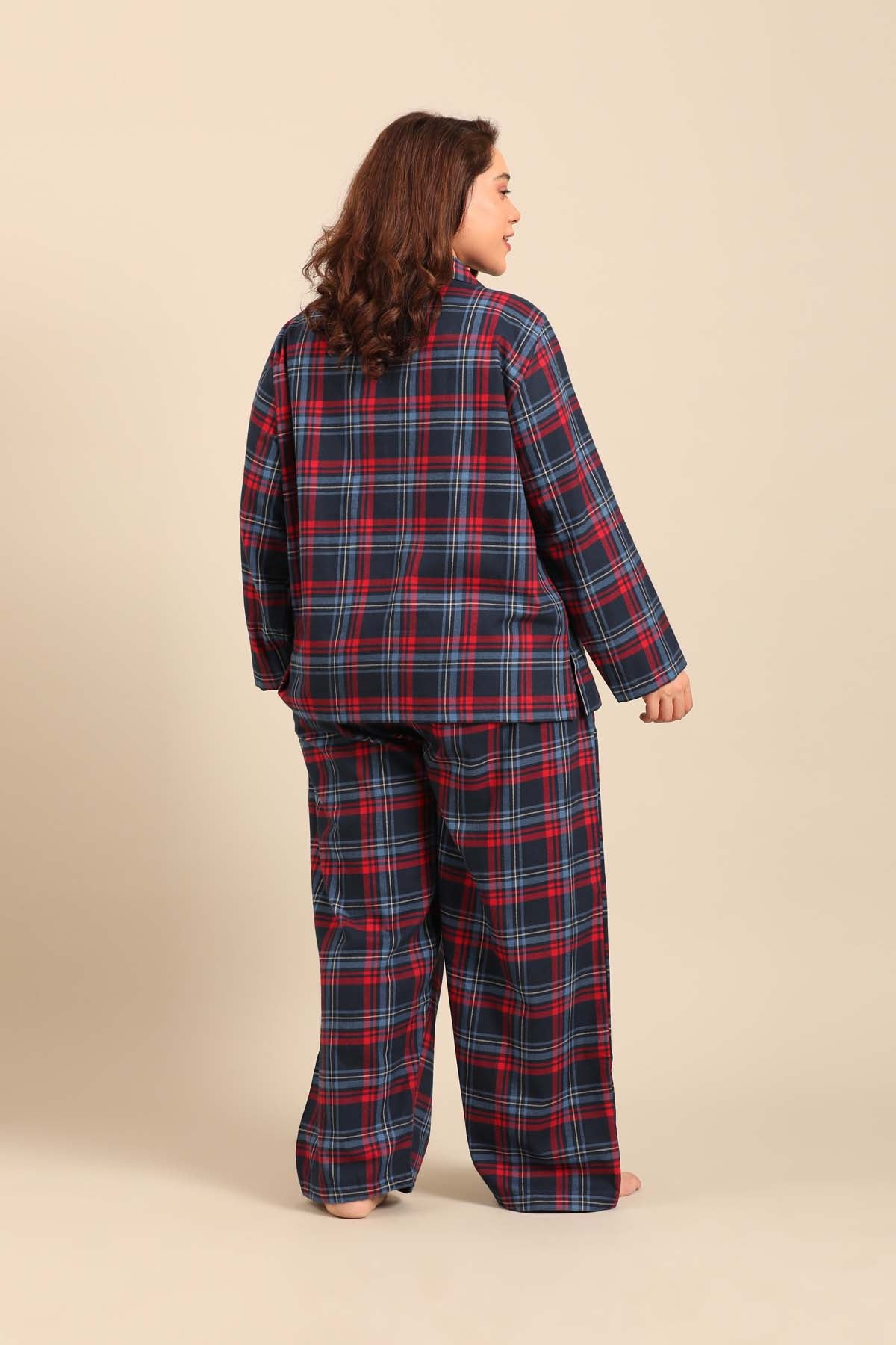 Elisa Plaid Cotton Twill Women's Curve Pajama Set - Full Sleeves
